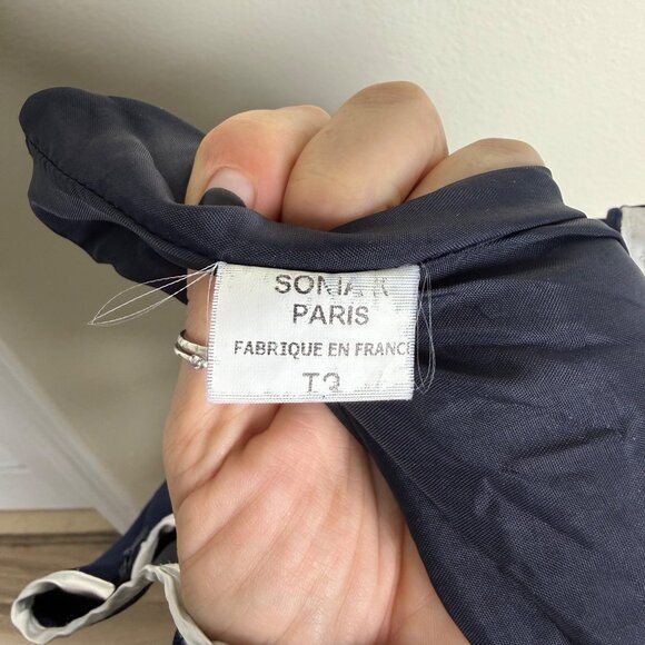 VTG Sonia K Navy & White Sleeveless Dress w/ Pleated Hem Button Front Sz M - Picture 9 of 10